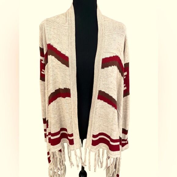 Love Stitch Sweaters - Love Stitch open front boho fringe cotton blend cardigan size S